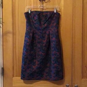 Anthropologie Blue and Red Strapless Sheath Dress